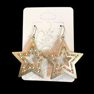 Star Gold Tone‎ Earrings Dangle 2.5 in